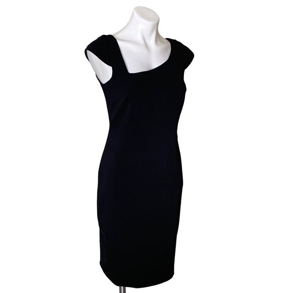 Jay Godfrey Black Cocktail Dress, Asymmetrical Neck Cap Sleeves Women's Size 8 - Picture 3 of 9